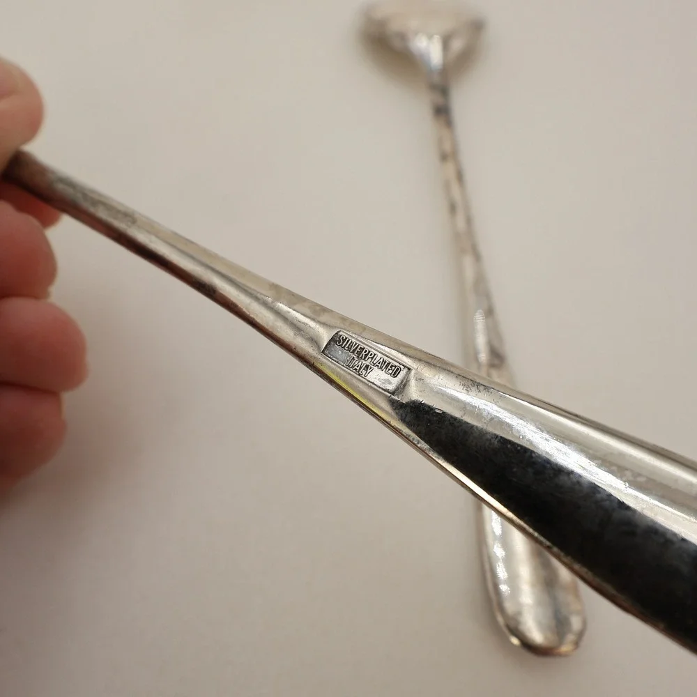 Vintage Silver Plated Italy Salad Servers Spoon and Fork Set Tarnish Patina 9